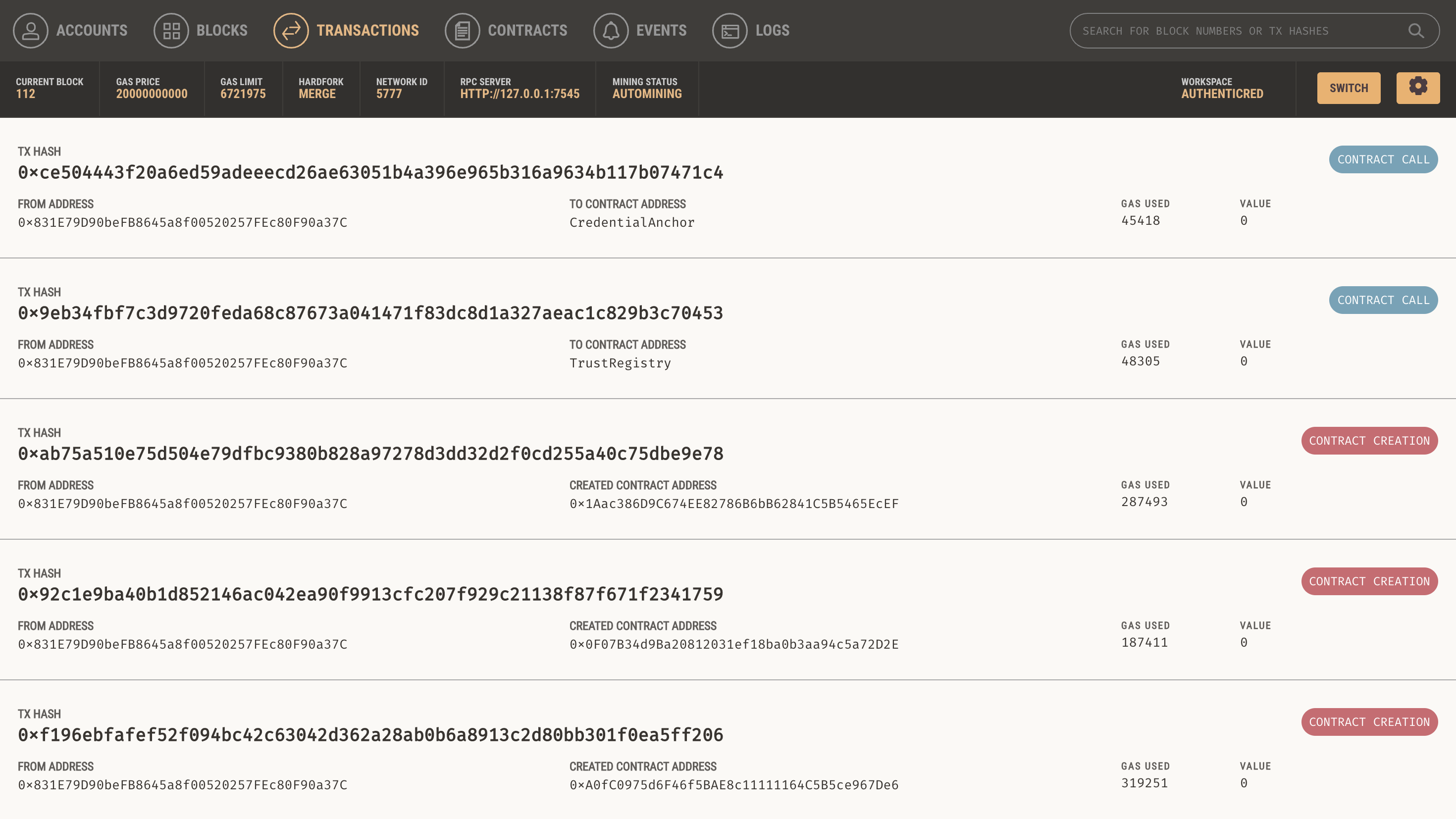 Ganache Transactions